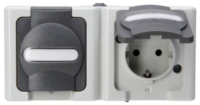 Kopp Schuko-Steckdose 2-fach waagerecht Aufputz 16A IP44 Blueelectric grau